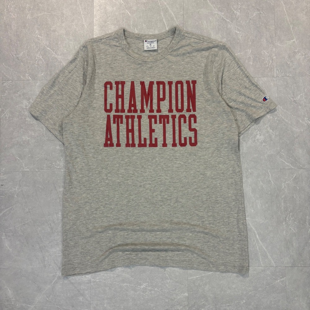 Champion Athletics Mens XL T-Shirt Gray Red Graphic Short Sleeve Crewneck Tee